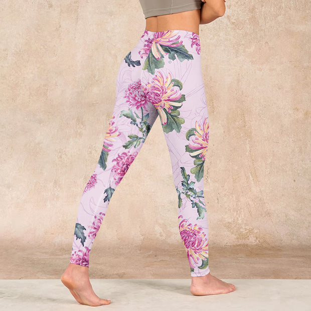 Buddha Stones Pink Chrysanthemum  Gym Leggings Women's Yoga Pants - image 5