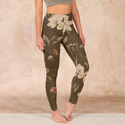 Buddha Stones Purple White Flowers Leaves Blossom Print Gym Fitness Leggings Women's Yoga Pants - DarkKhaki - US18，UK/AU22，EU50 (4XL) - image 18