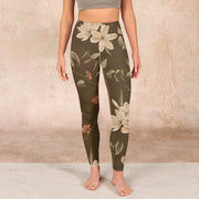 Buddha Stones Purple White Flowers Leaves Blossom Print Gym Fitness Leggings Women's Yoga Pants - image 19