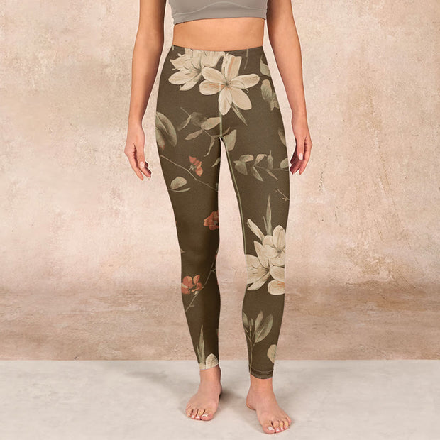 Buddha Stones Purple White Flowers Leaves Blossom Print Gym Fitness Leggings Women's Yoga Pants - image 19