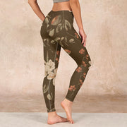 Buddha Stones Purple White Flowers Leaves Blossom Print Gym Fitness Leggings Women's Yoga Pants - image 20
