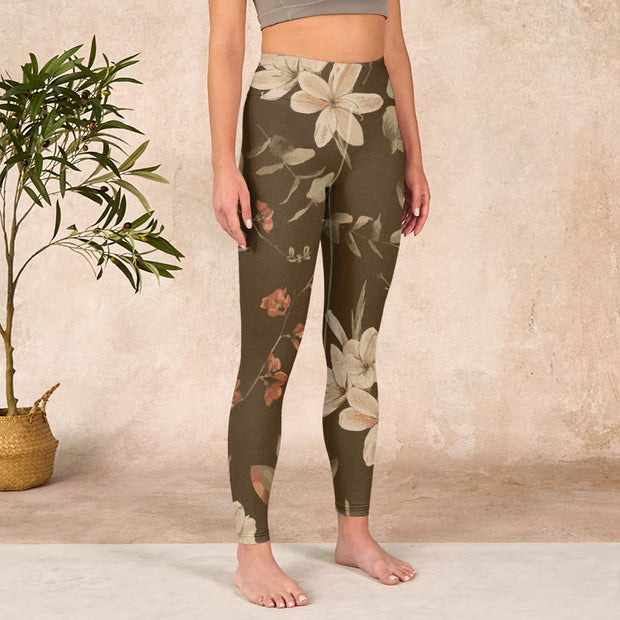 Buddha Stones Purple White Flowers Leaves Blossom Print Gym Fitness Leggings Women's Yoga Pants - image 21