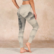 Buddha Stones Mountains Shrouded In Mist Wild Goose Gym Leggings Women's Yoga Pants Leggings BS 2