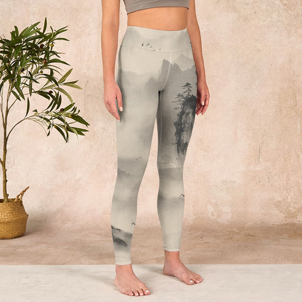 Buddha Stones Mountains Shrouded In Mist Wild Goose Gym Leggings Women's Yoga Pants