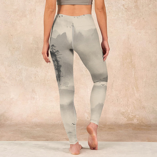 Buddha Stones Mountains Shrouded In Mist Wild Goose Gym Leggings Women's Yoga Pants - image 15