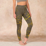 Buddha Stones Yellowish Brown Lotus Flower Lotus Leaf Print Gym Leggings Women's Yoga Pants