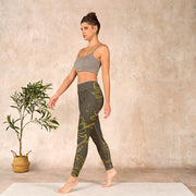 Buddha Stones Yellowish Brown Lotus Flower Lotus Leaf Print Gym Leggings Women's Yoga Pants - image 14