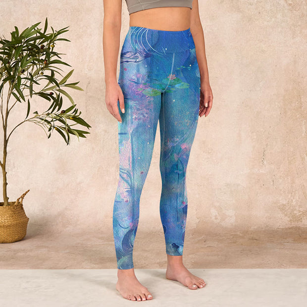 Buddha Stones Lotus Flowers Leaves Birds Gym Leggings Women's Yoga Pants - image 4