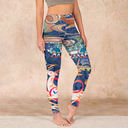 Buddha Stones Deer Auspicious Clouds Lotus Gym Leggings Women's Yoga Pants Leggings BS DarkBlue US18，UK/AU22，EU50 (4XL)