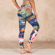 Buddha Stones Deer Auspicious Clouds Lotus Gym Leggings Women's Yoga Pants Leggings BS 2