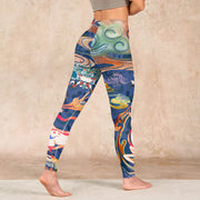 Buddha Stones Deer Auspicious Clouds Lotus Gym Leggings Women's Yoga Pants - image 5
