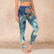 Buddha Stones Blue Dragon Auspicious Clouds Print Gym Leggings Women's Yoga Pants - SteelBlue - US18，UK/AU22，EU50 (4XL) - image 1