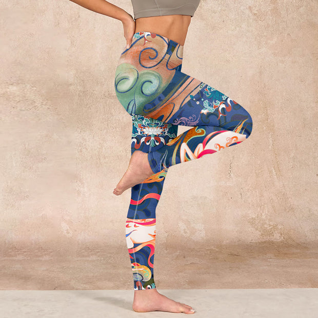 Buddha Stones Deer Auspicious Clouds Lotus Gym Leggings Women's Yoga Pants - image 15