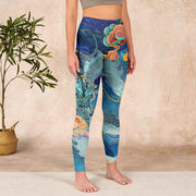 Buddha Stones Blue Dragon Auspicious Clouds Print Gym Leggings Women's Yoga Pants Leggings BS 3