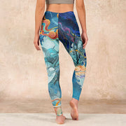 Buddha Stones Blue Dragon Auspicious Clouds Print Gym Leggings Women's Yoga Pants - image 15
