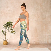 Buddha Stones Blue Red-crowned Crane Pine Tree Print Gym Leggings Women's Yoga Pants