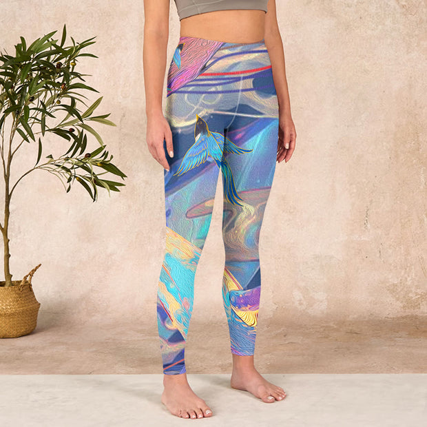Buddha Stones Whales Swallows Waves Print Gym Leggings Women's Yoga Pants - image 4