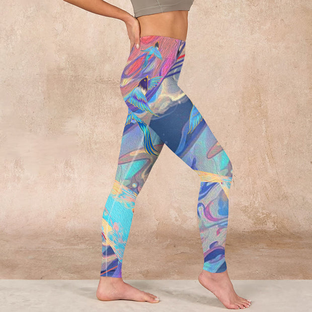 Buddha Stones Whales Swallows Waves Print Gym Leggings Women's Yoga Pants - image 14
