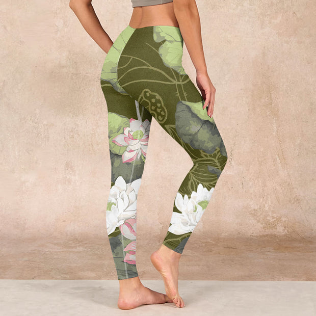 Buddha Stones Lotus Print Gym Leggings Women's Yoga Pants