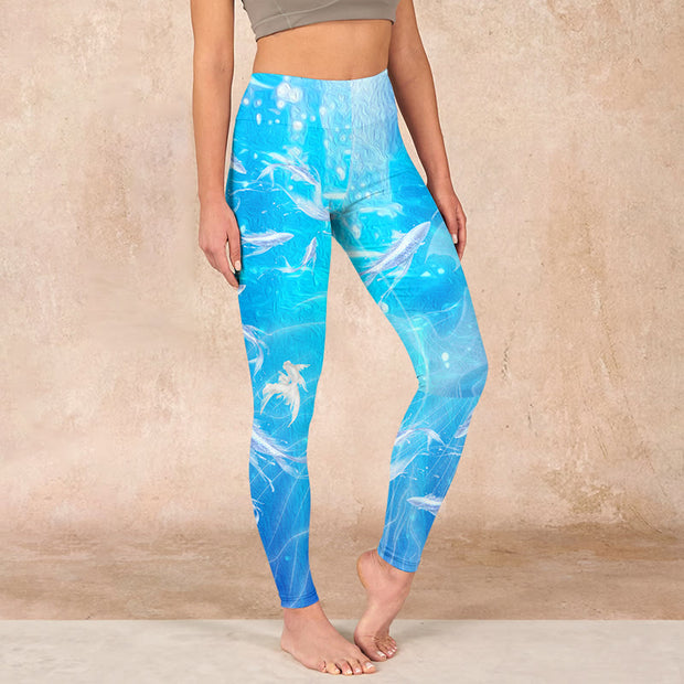 Buddha Stones Fish In The Ocean Print Gym Leggings Women's Yoga Pants - DeepSkyBlue - US18，UK/AU22，EU50 (4XL) - image 1