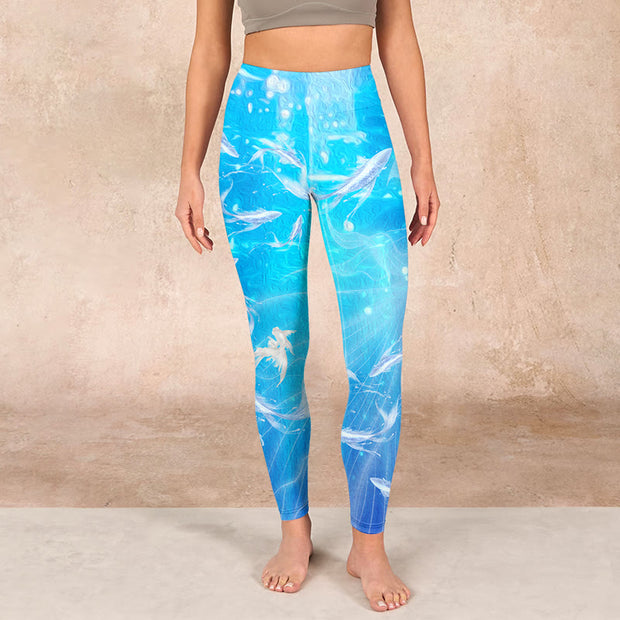 Buddha Stones Fish In The Ocean Print Gym Leggings Women's Yoga Pants Leggings BS 1