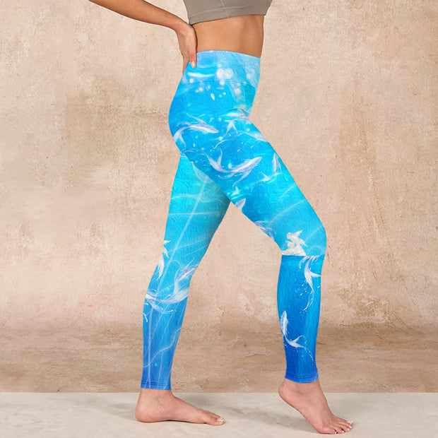 Buddha Stones Fish In The Ocean Print Gym Leggings Women's Yoga Pants