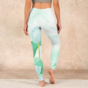 Buddha Stones Mint Green Lotus Leaf Dragonfly Print Exercise Leggings Women's Yoga Pants - image 15