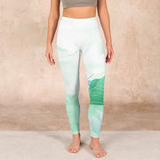 Buddha Stones Mint Green Lotus Leaf Dragonfly Print Exercise Leggings Women's Yoga Pants