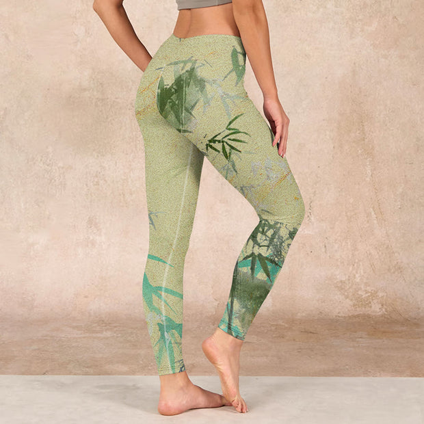 Buddha Stones Bamboo Print Lycra Fabric Fitness Leggings Women's Yoga Pants - image 3