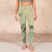 Buddha Stones Bamboo Print Lycra Fabric Fitness Leggings Women's Yoga Pants Leggings BS 1