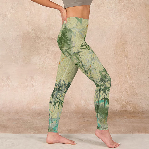 Buddha Stones Bamboo Print Lycra Fabric Fitness Leggings Women's Yoga Pants