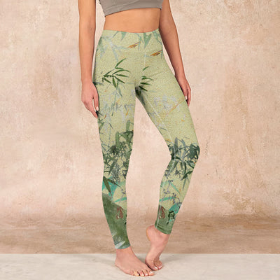 Buddha Stones Bamboo Print Lycra Fabric Fitness Leggings Women's Yoga Pants - PaleGoldenrod - US18，UK/AU22，EU50 (4XL) - image 1