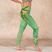 Buddha Stones Green Bamboo Pavilion Print Gym Leggings Women's Yoga Pants