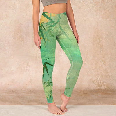 Buddha Stones Green Bamboo Pavilion Print Gym Leggings Women's Yoga Pants - PaleGreen - US18，UK/AU22，EU50 (4XL) - image 1
