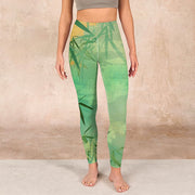 Buddha Stones Green Bamboo Pavilion Print Gym Leggings Women's Yoga Pants Leggings BS 1