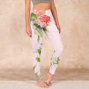 Buddha Stones Hibiscus Flowers And Leaves Print Gym Leggings Women's Yoga Pants