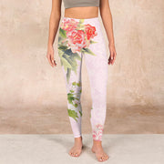 Buddha Stones Hibiscus Flowers And Leaves Print Gym Leggings Women's Yoga Pants Leggings BS 1