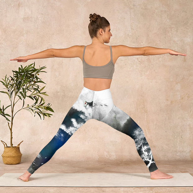 Buddha Stones Ink Painting Pine Tree Print Gym Leggings Women's Yoga Pants - image 11