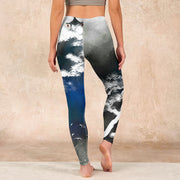 Buddha Stones Ink Painting Pine Tree Print Gym Leggings Women's Yoga Pants