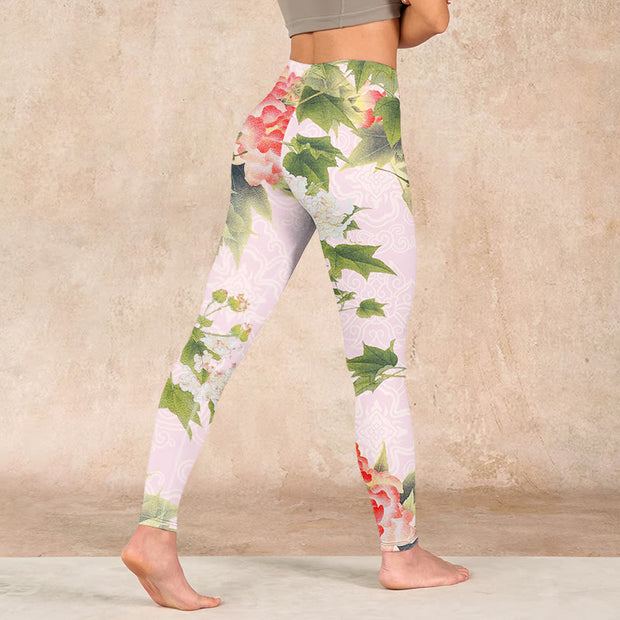 Buddha Stones Hibiscus Flowers And Leaves Print Gym Leggings Women's Yoga Pants - image 5