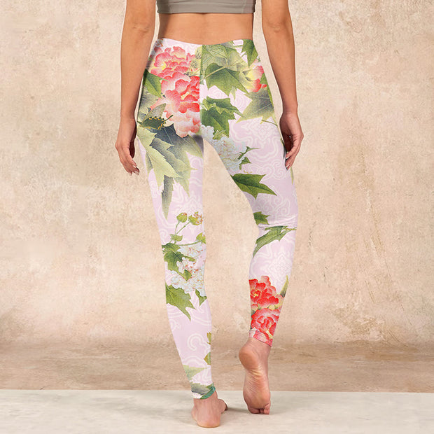 Buddha Stones Hibiscus Flowers And Leaves Print Gym Leggings Women's Yoga Pants - image 16