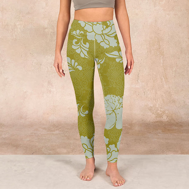 Buddha Stones Monochrome Flowers Print Gym Leggings Women's Yoga Pants - image 2