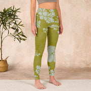 Buddha Stones Monochrome Flowers Print Gym Leggings Women's Yoga Pants