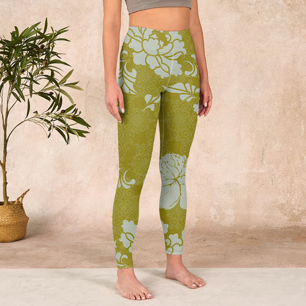 Buddha Stones Monochrome Flowers Print Gym Leggings Women's Yoga Pants Leggings BS 3