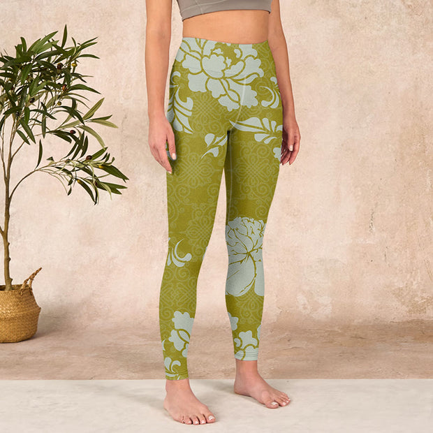Buddha Stones Monochrome Flowers Print Gym Leggings Women's Yoga Pants - image 4