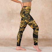 Buddha Stones Golden Dragon Print Gym Leggings Women's Yoga Pants Leggings BS 16