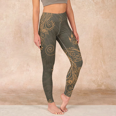 Buddha Stones Peacock Feather Print Gym Leggings Women's Yoga Pants Leggings BS DarkOliveGreen US18，UK/AU22，EU50 (4XL)