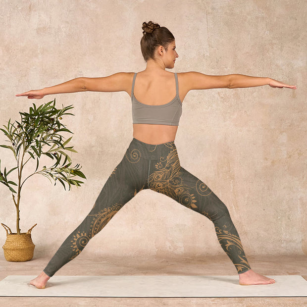 Buddha Stones Peacock Feather Print Gym Leggings Women's Yoga Pants - image 11