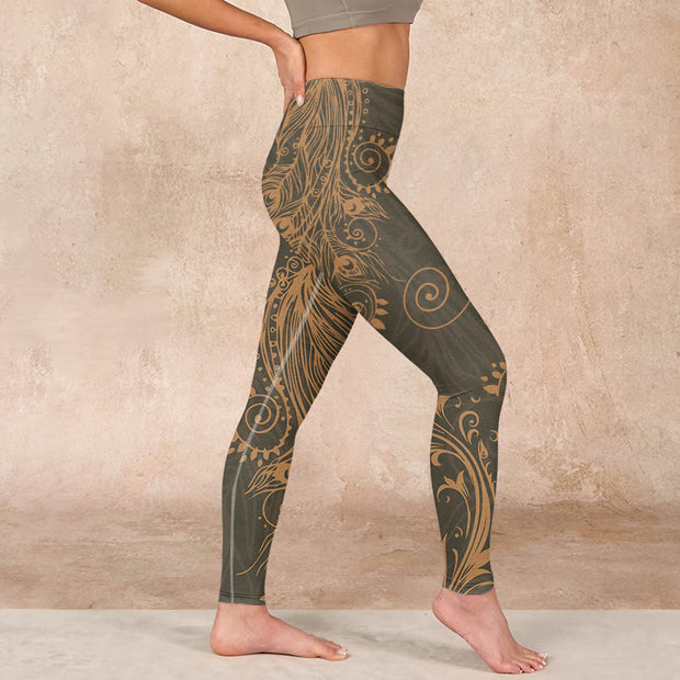 Buddha Stones Peacock Feather Print Gym Leggings Women's Yoga Pants