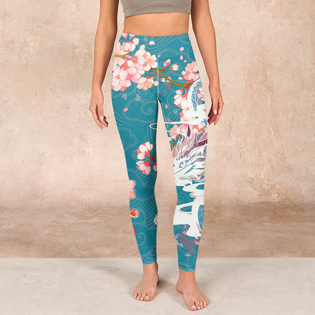 Buddha Stones Dragon Cherry Blossoms Print Gym Leggings Women's Yoga Pants - image 2